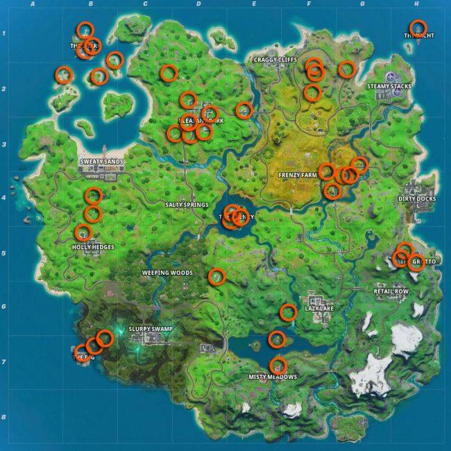 Map of Fortnite Secret Passage locations