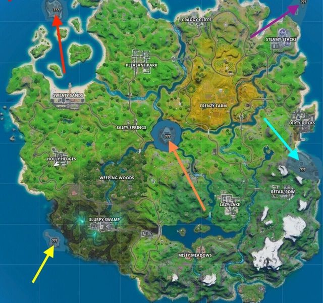 Location map for Fortnite Mythic Minibosses