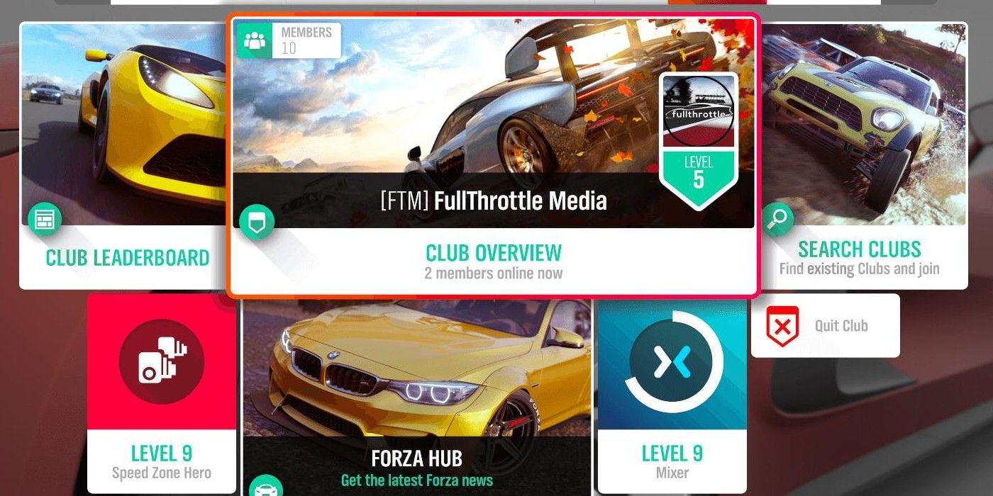 Forza Horizon 4 Clubs menu