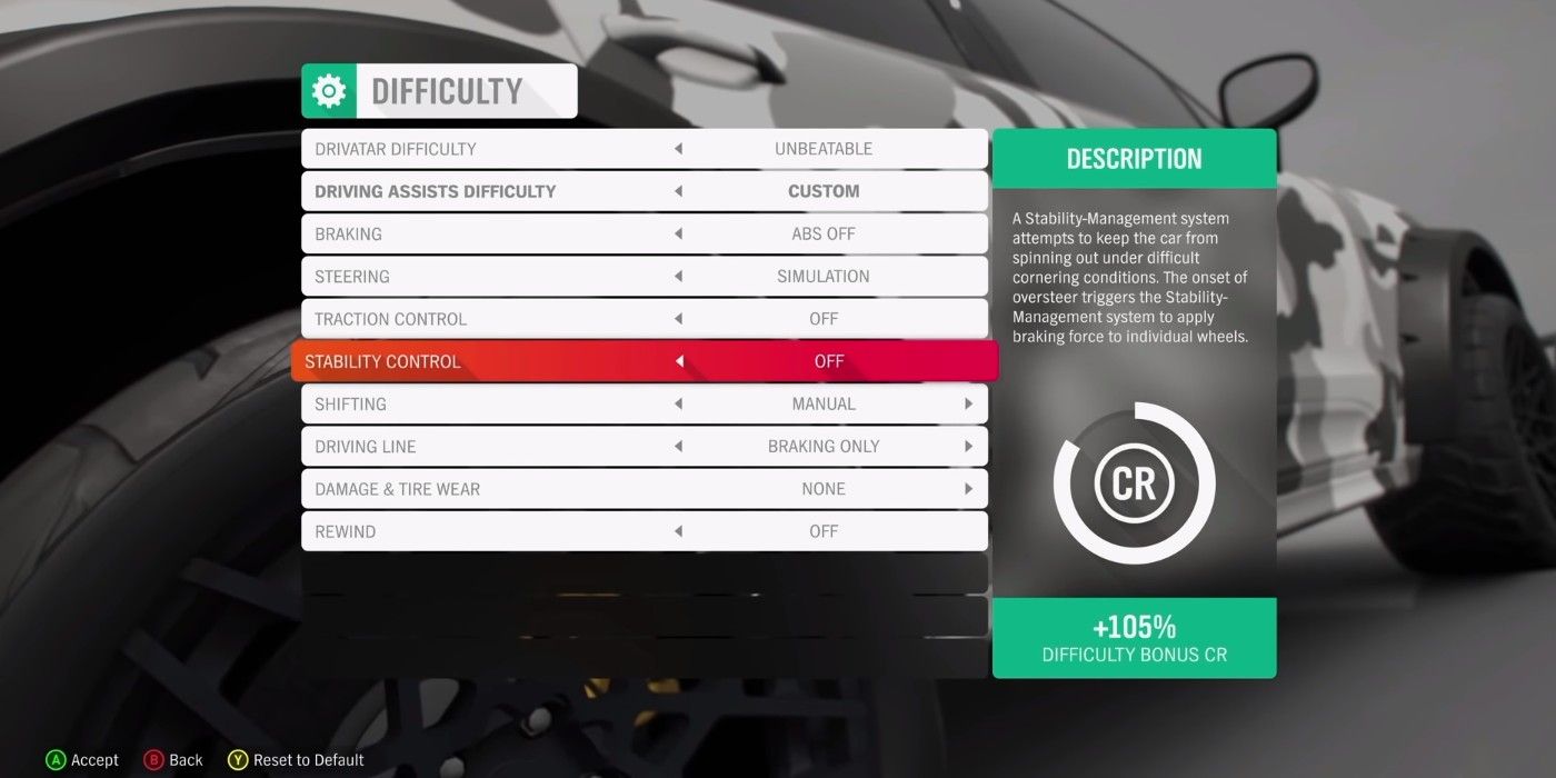 Forza Horizon 4 Difficulty Menu