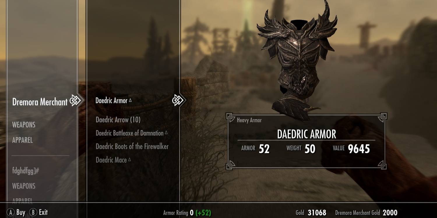 Daedric Armor vendor price screenshot