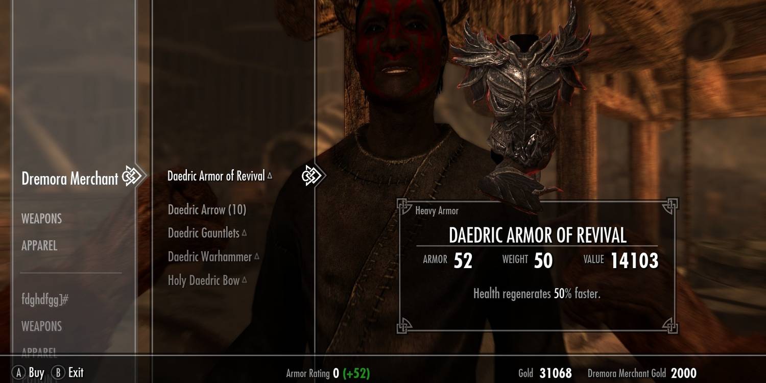 Daedric Armor of Revival vendor price Skyrim
