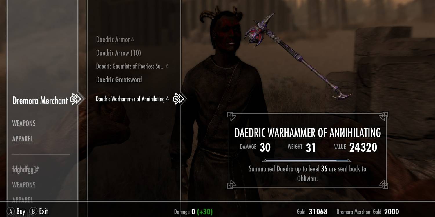 Daedric Warhammer of Annihilating vendor price Skyrim