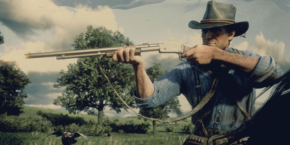 Red Dead Redemption 2 Arthur Morgan Shooting Varmint Rifle
