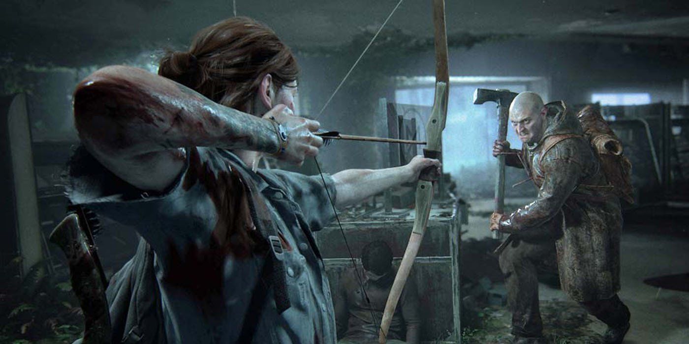 The last of us part 2 ellie aims bow at seraphite enemy
