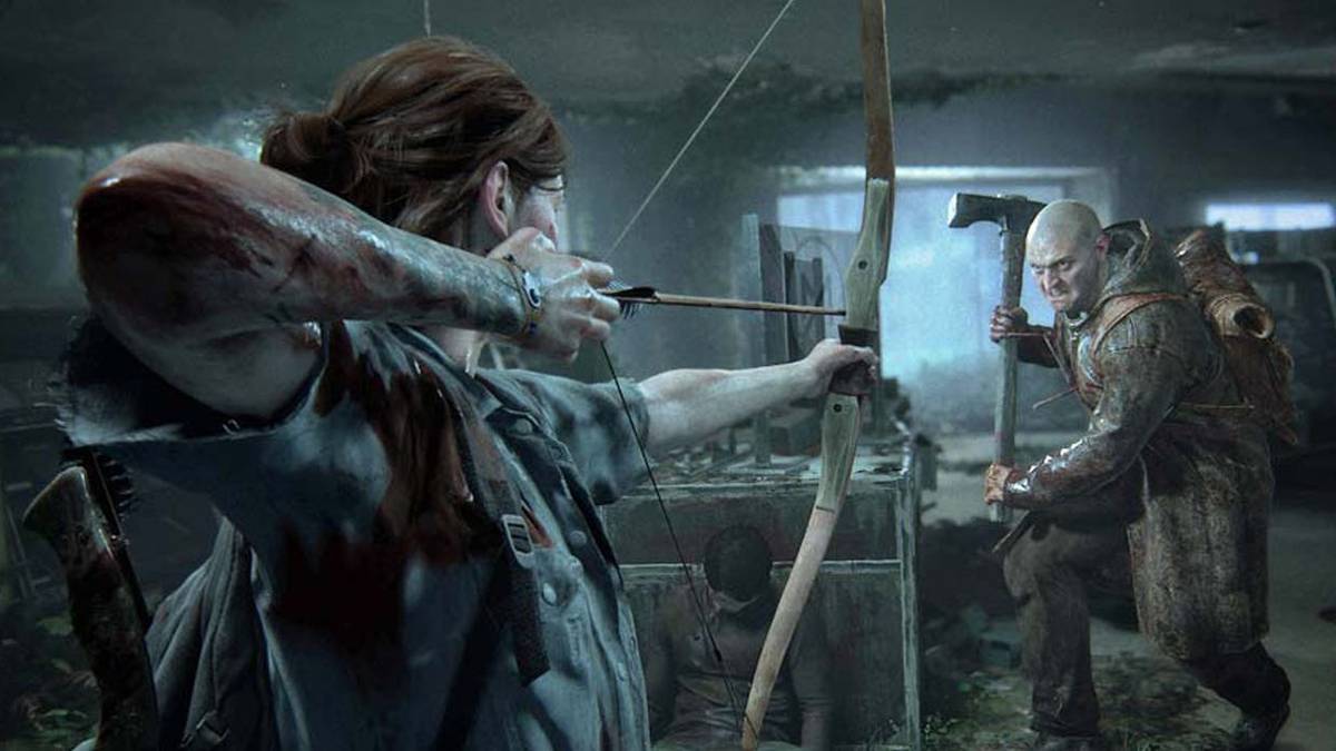 The last of us part 2 ellie aims bow at seraphite enemy