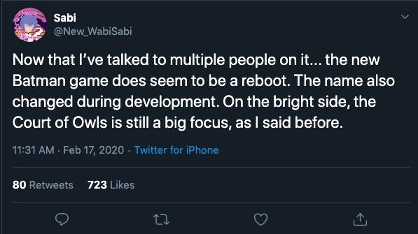 sabi tweet batman game