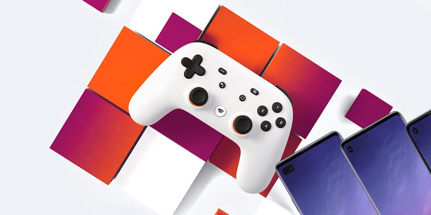 Google Stadia controller and phones