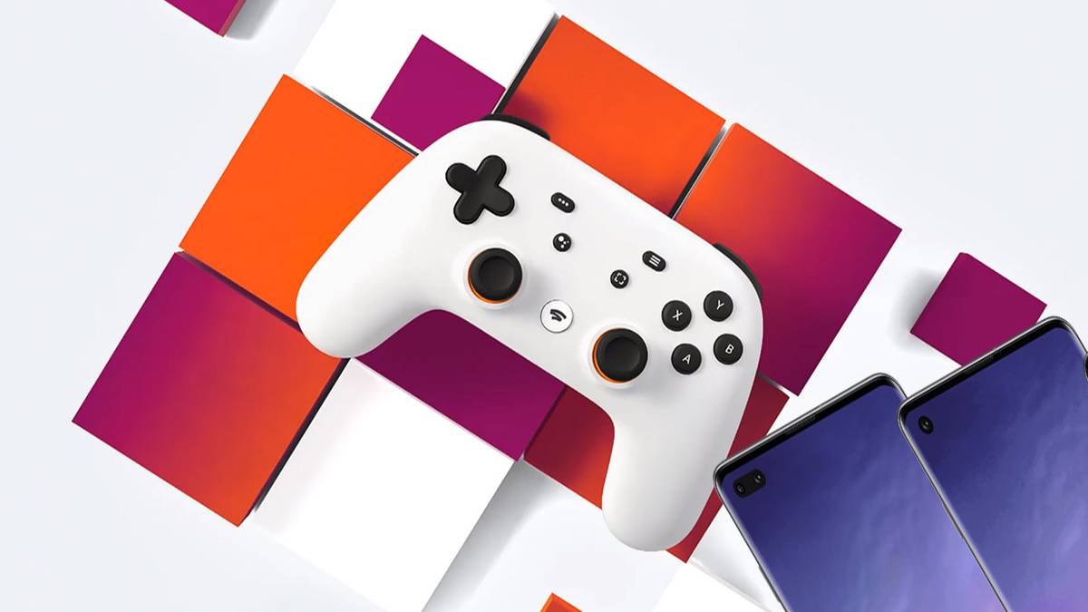 Google Stadia controller and phones