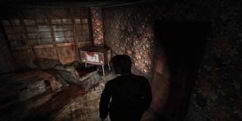 silent hill 2 a dark room with a television