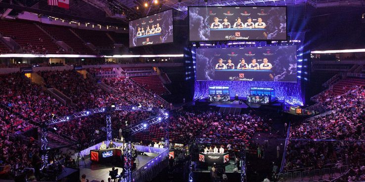 A crowd at a DOTA 2 championship event