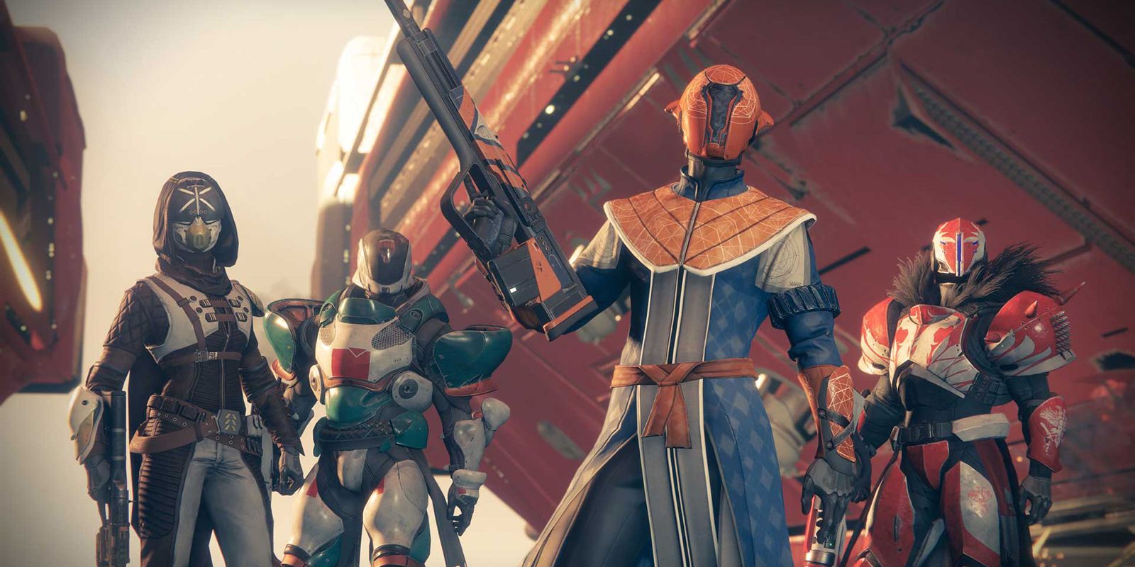 Destiny 2 Control fighters in masks holding weapons near ship