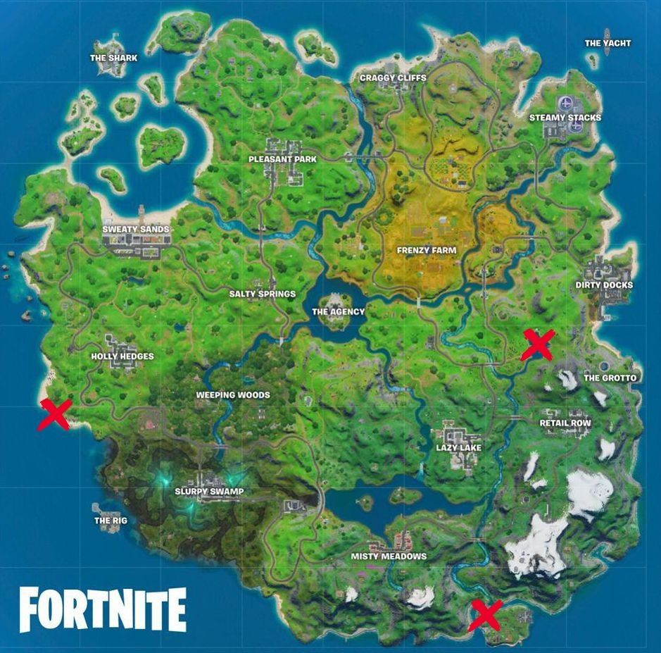 Map of Dance locations for Week 6 Fortnite CHallenges