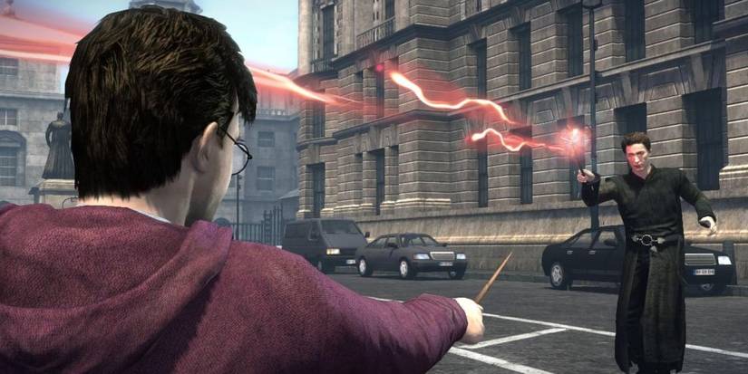 Harry Potter dueling in London streets