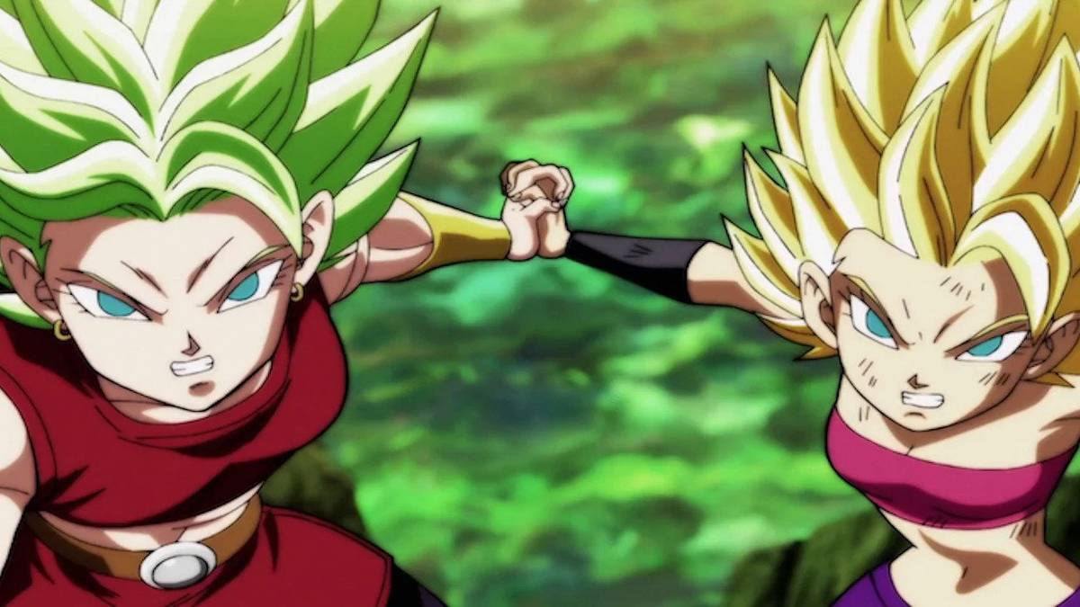 Caulifla and Kale combining their attacks