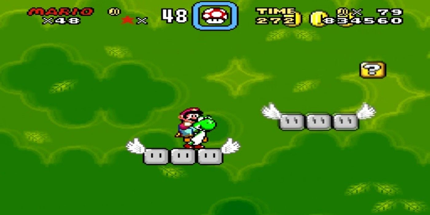 Super Mario World Forest Secret Area Mario on flying platform