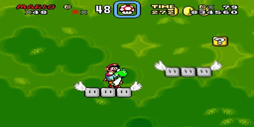Super Mario World Forest Secret Area Mario on flying platform