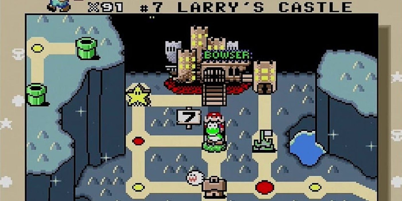 Mario and Yoshi and Larry's Castle secret path in Super Mario World Bowser Castle