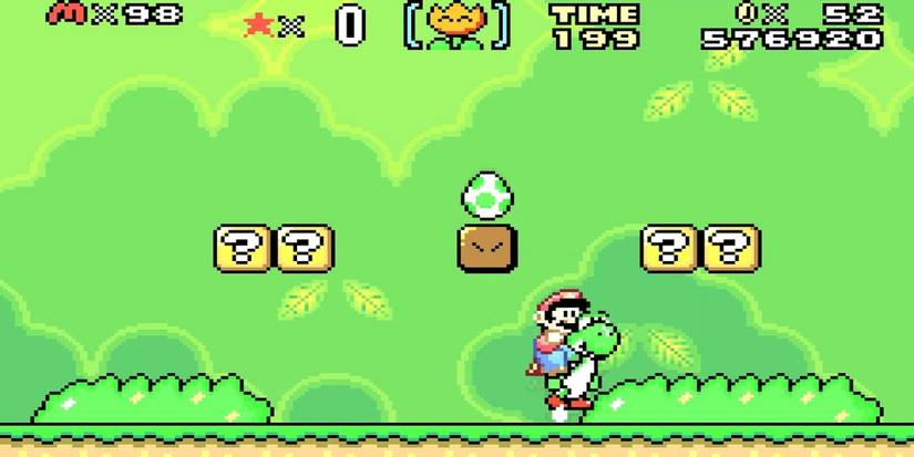 Mario on Yoshi with yoshi egg in Super Mario World's Top Secret Area