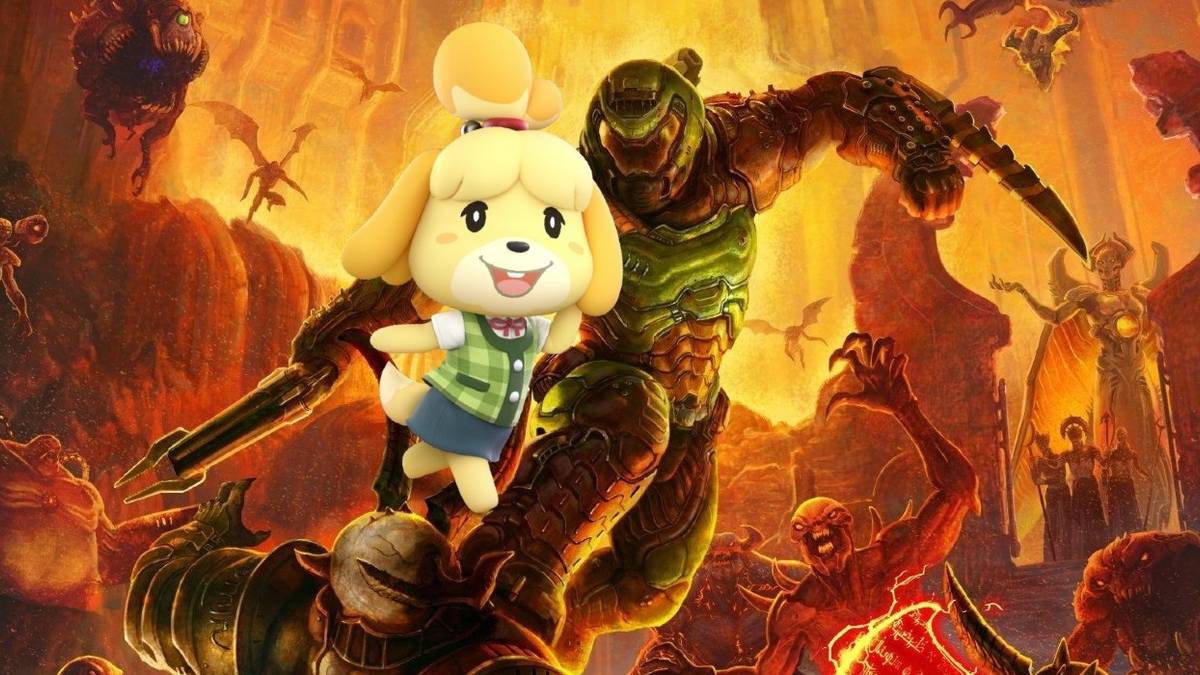 animal crossing doom isabelle and doomguy