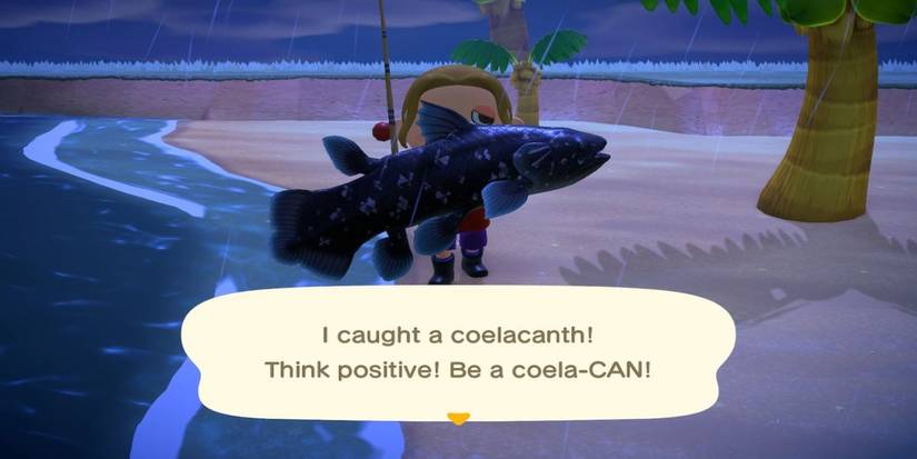 animal crossing new horizons catching coelecanth in rain