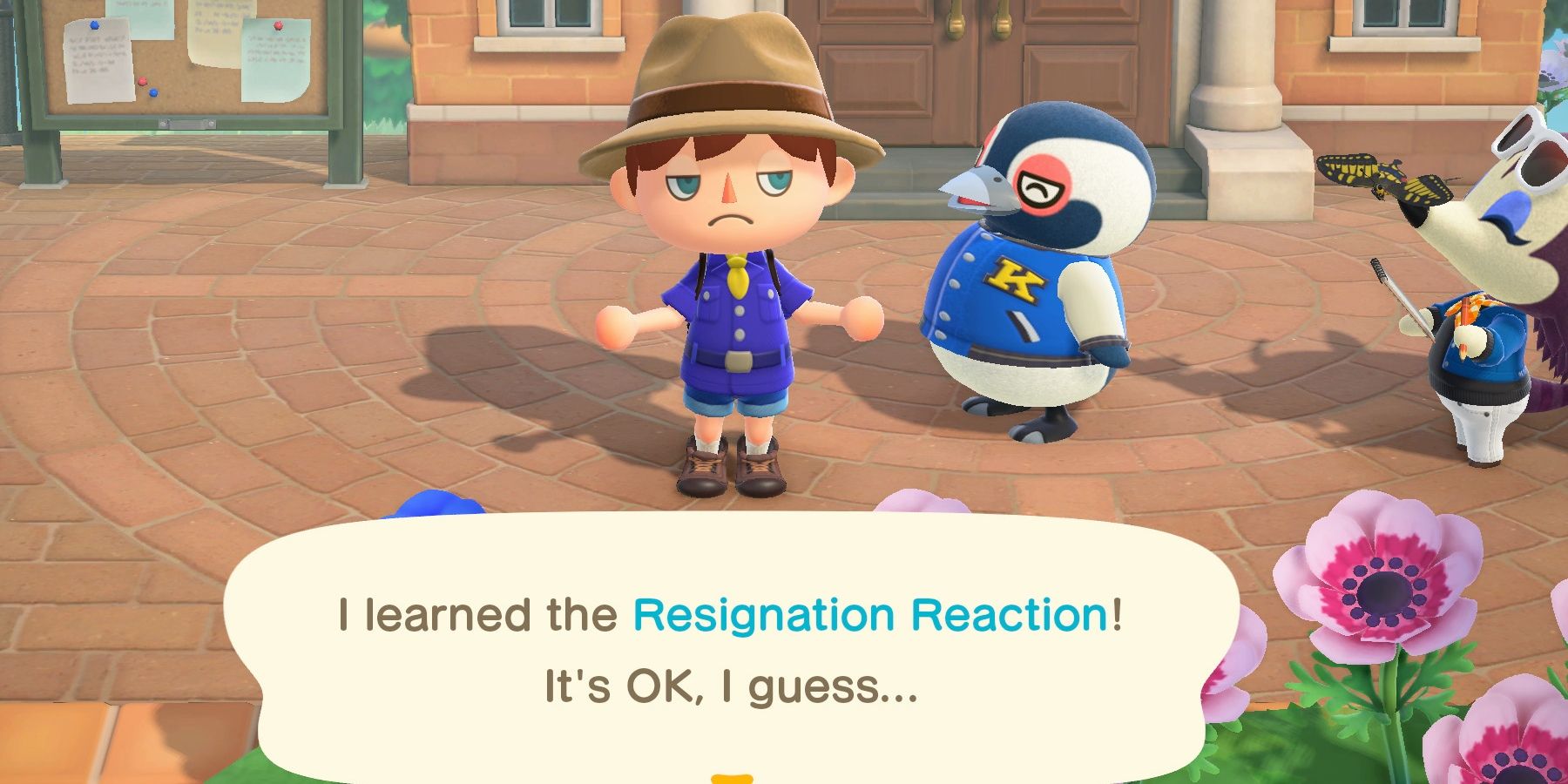 Animal Crossing learning the resignation emote