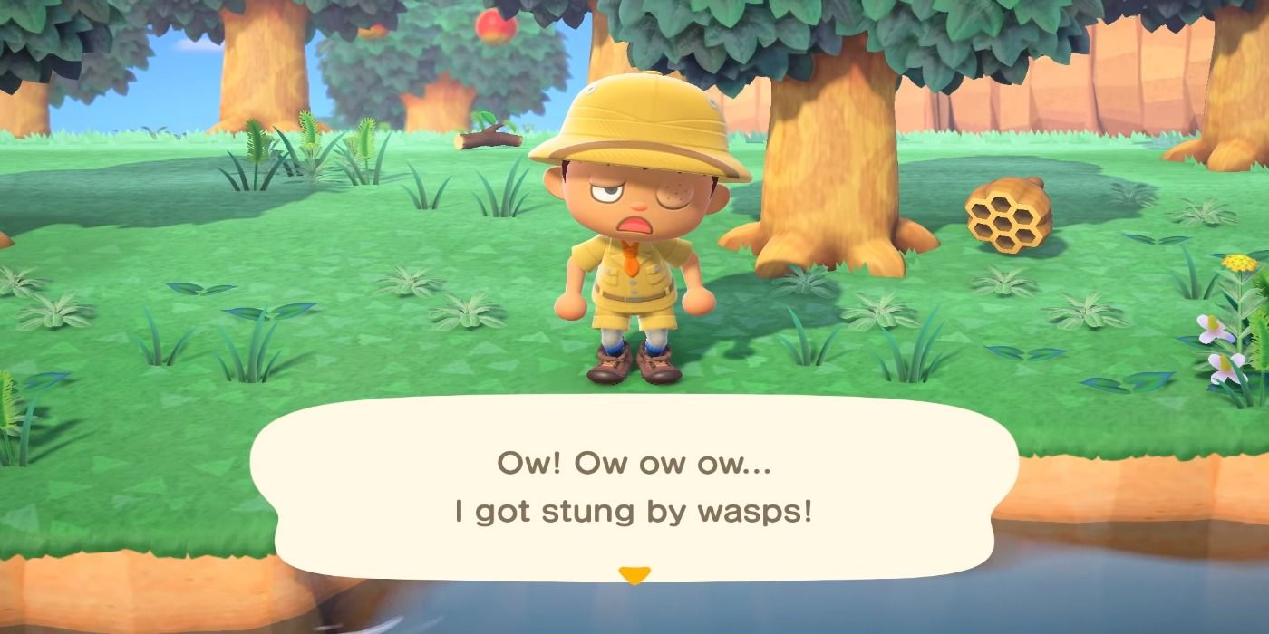 animal crossing new horizons wasps sting and text box