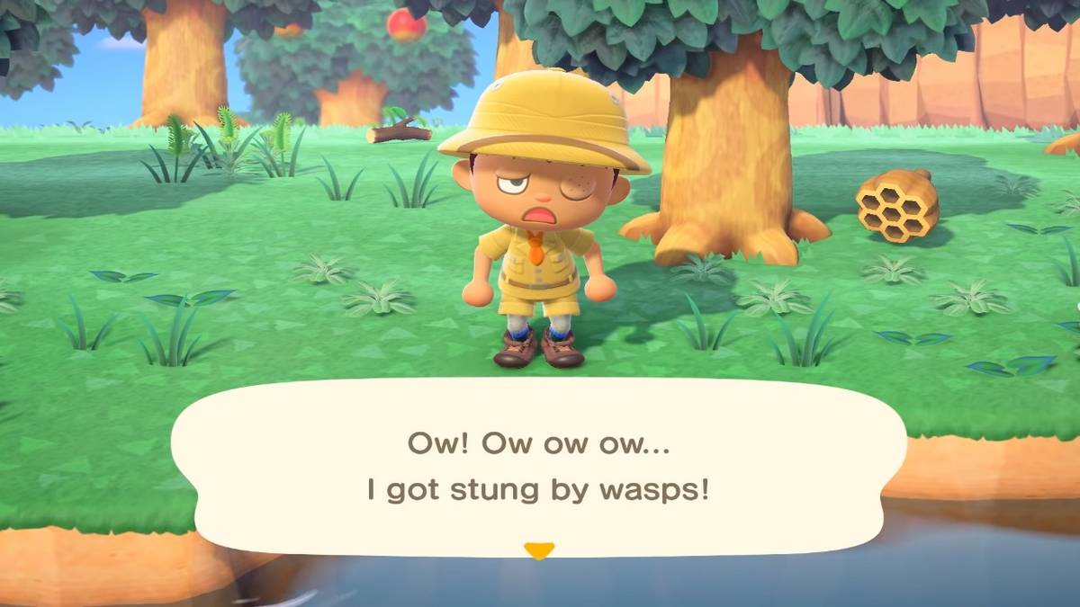 animal crossing new horizons wasps sting and text box