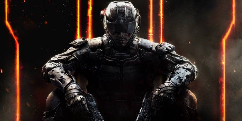 Black ops 3 logo with a soldier sitting in front of it