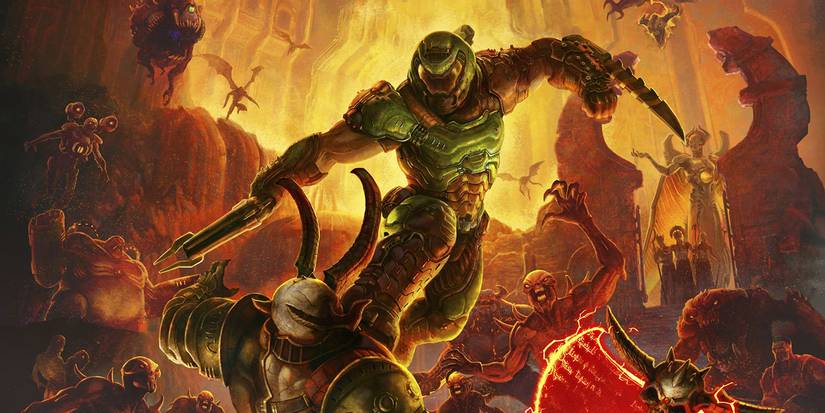 Doom Eternal's Doom Slayer fighting demons