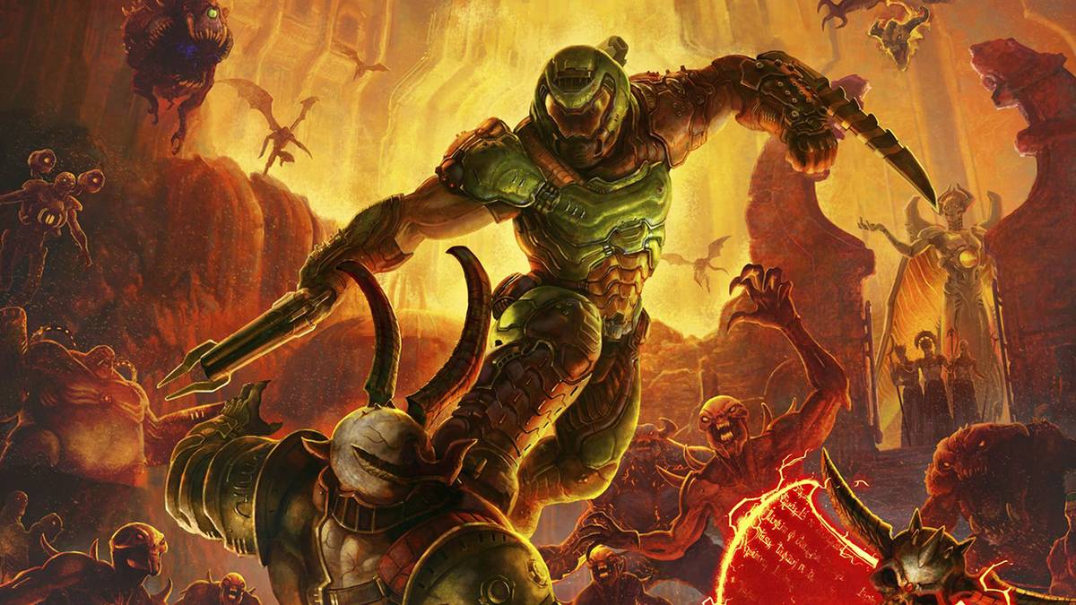 Doom Eternal's Doom Slayer fighting demons