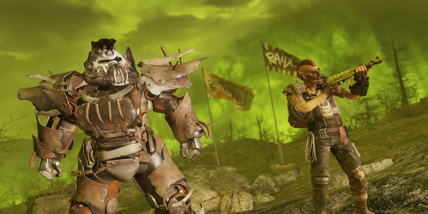 fallout 76 wastlanders in armor in green radiation