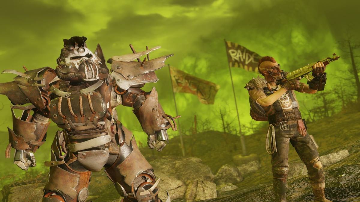 fallout 76 wastlanders in armor in green radiation