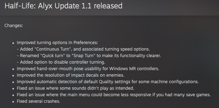 valve vr movement bug fixes