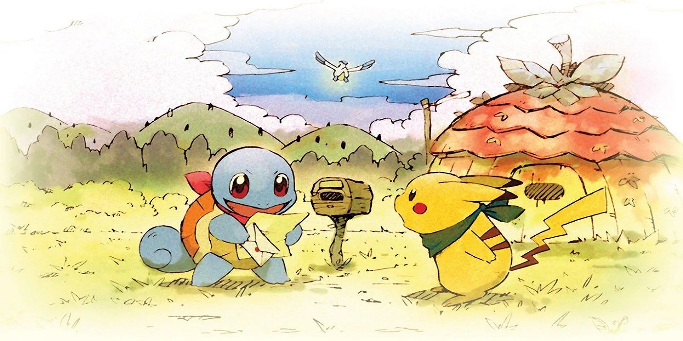 pokemon mystery dungeon dx official art of squirtle and pikachu