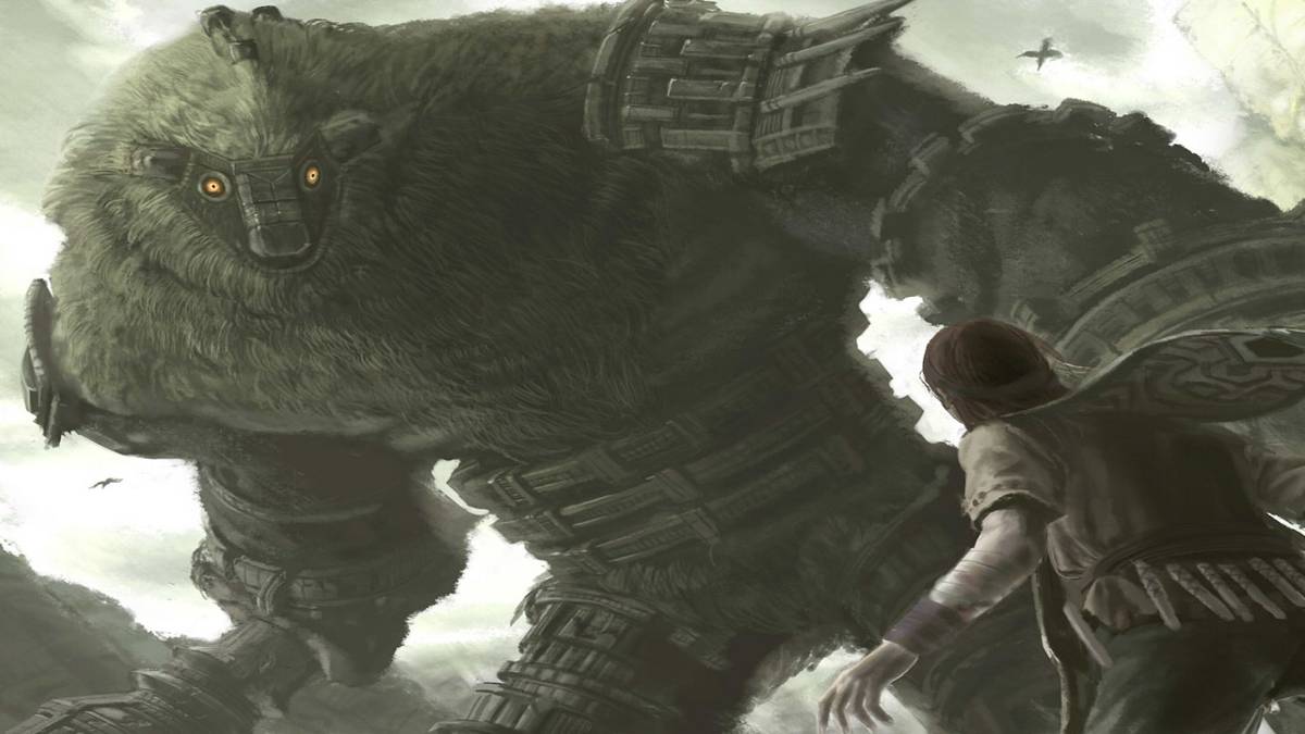 shadow of the colossus wander staring at a colossus