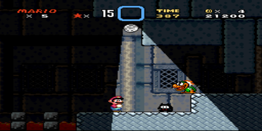Super Mario World back door entrance koopa enemies and spotlight