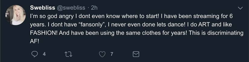 swebliss tweet twitter suspension ban