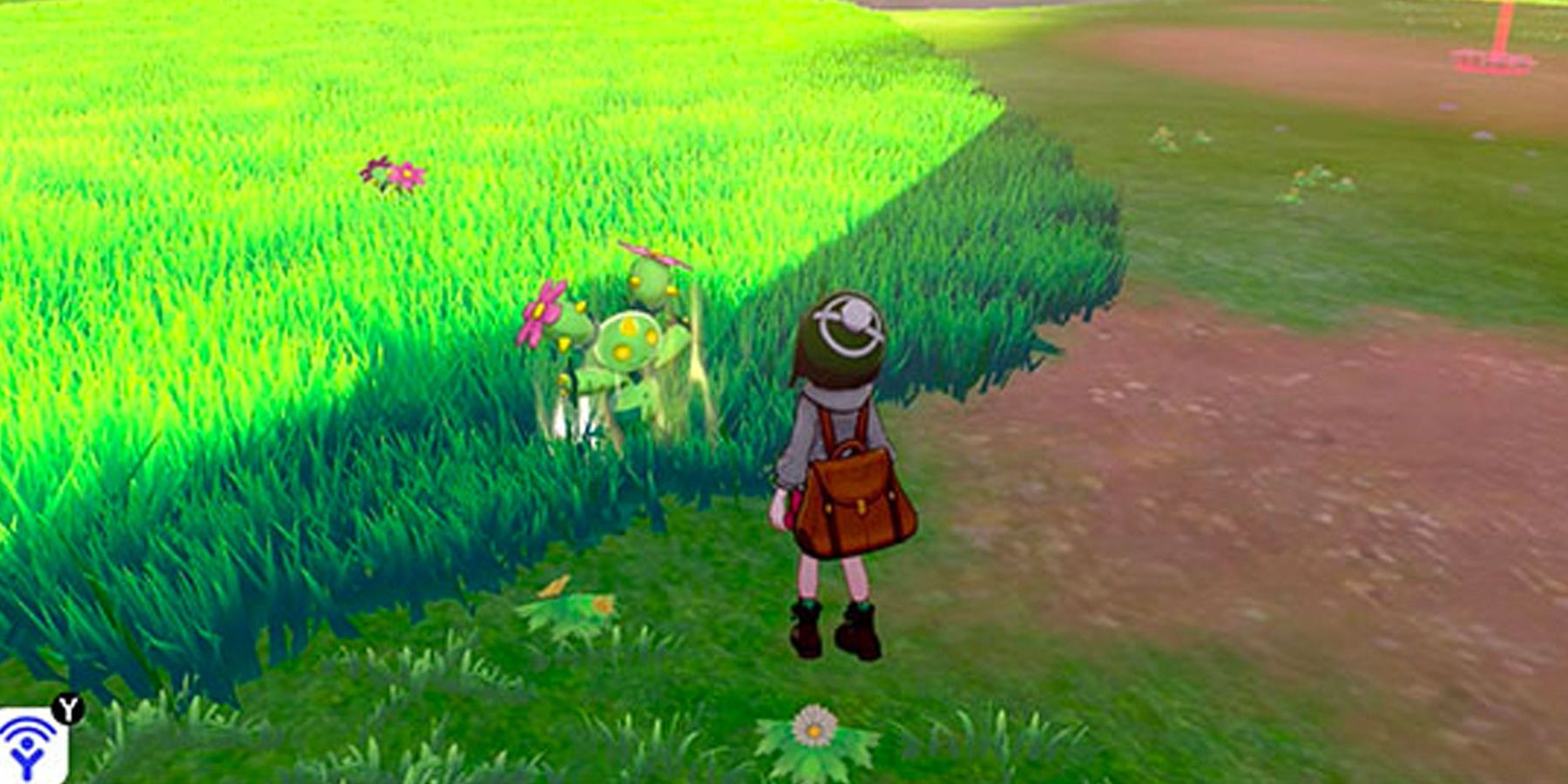 glowing pokemon emerging from grass