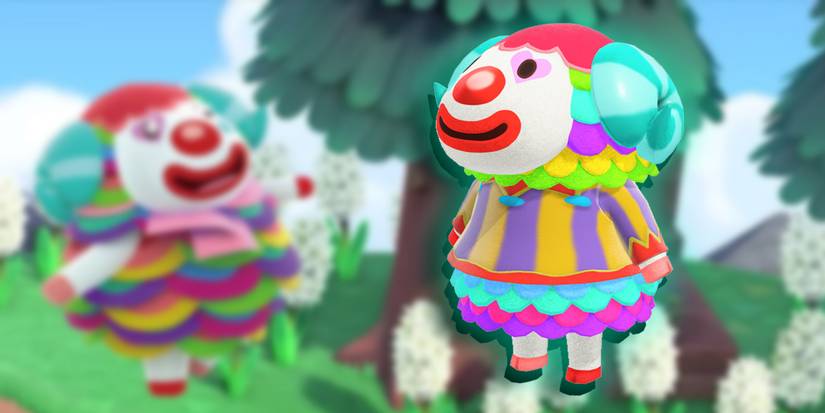 Pietro from Animal Crossing with outdoor tree backdrop and balloon