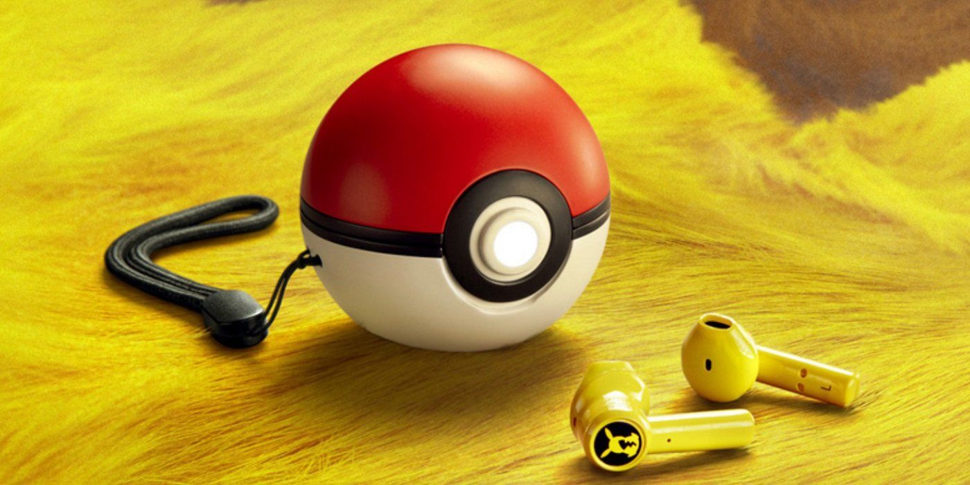 yellow earbuds with pokeball