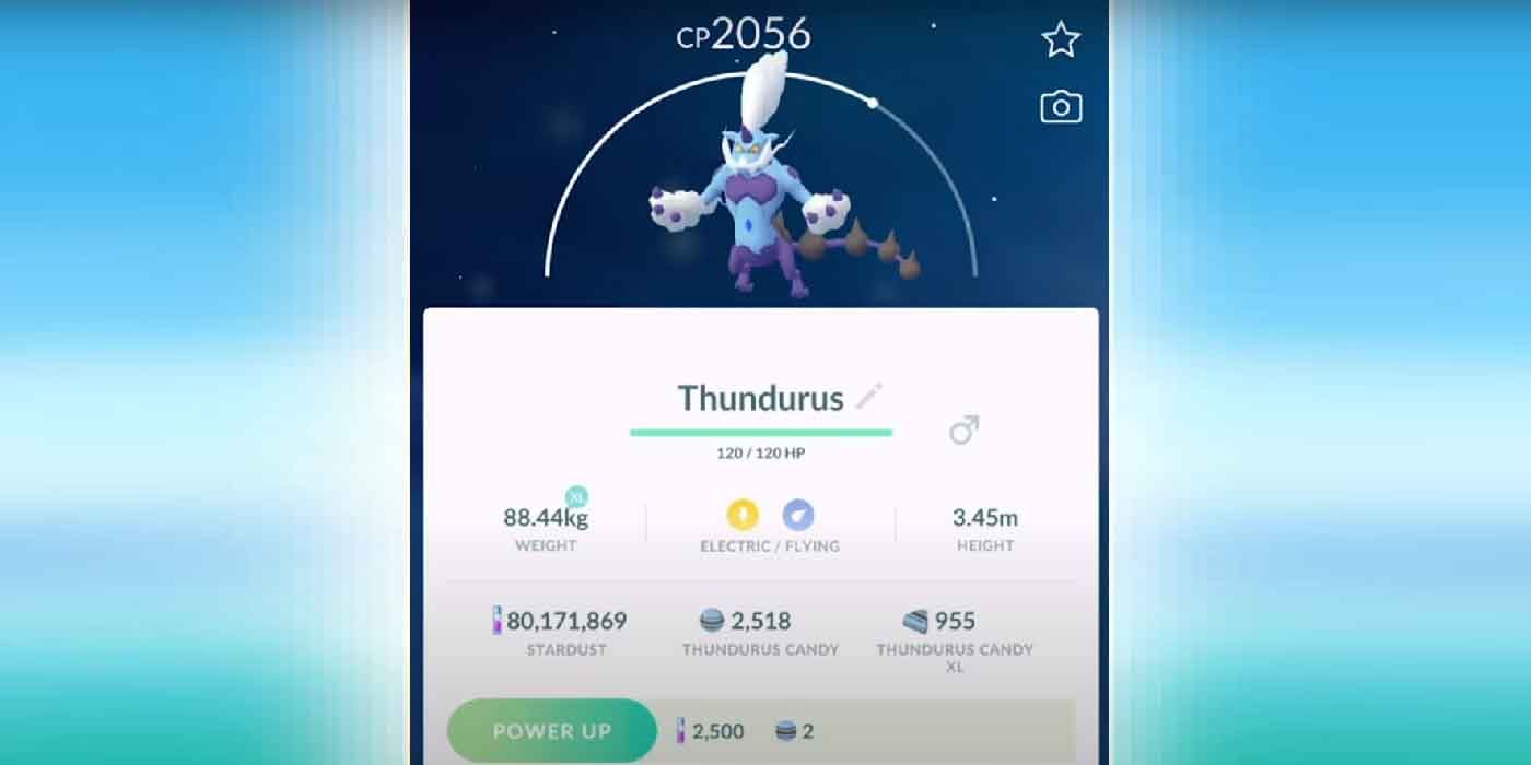 The profile of Thundurus in Pokemon GO