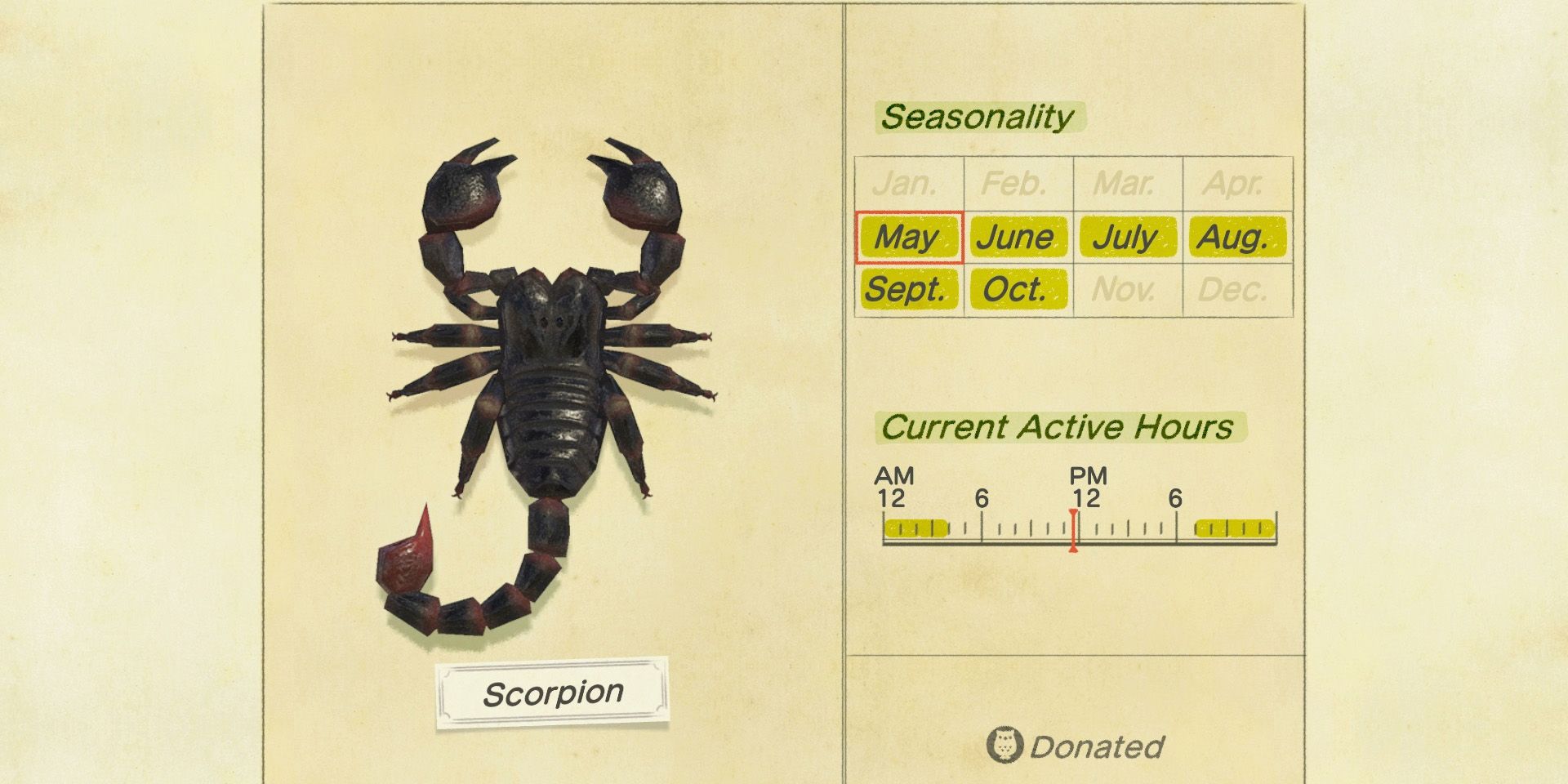 A Scorpion in Animal Crossing: New Horizons