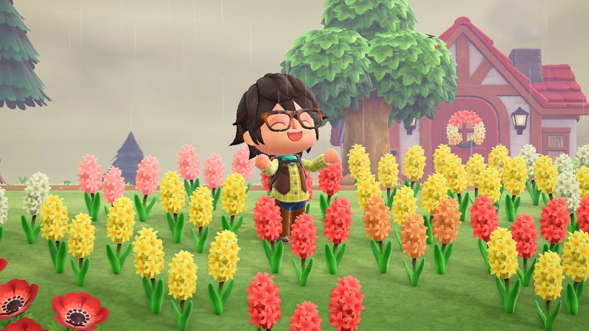 animal crossing new horizons flowers in rain