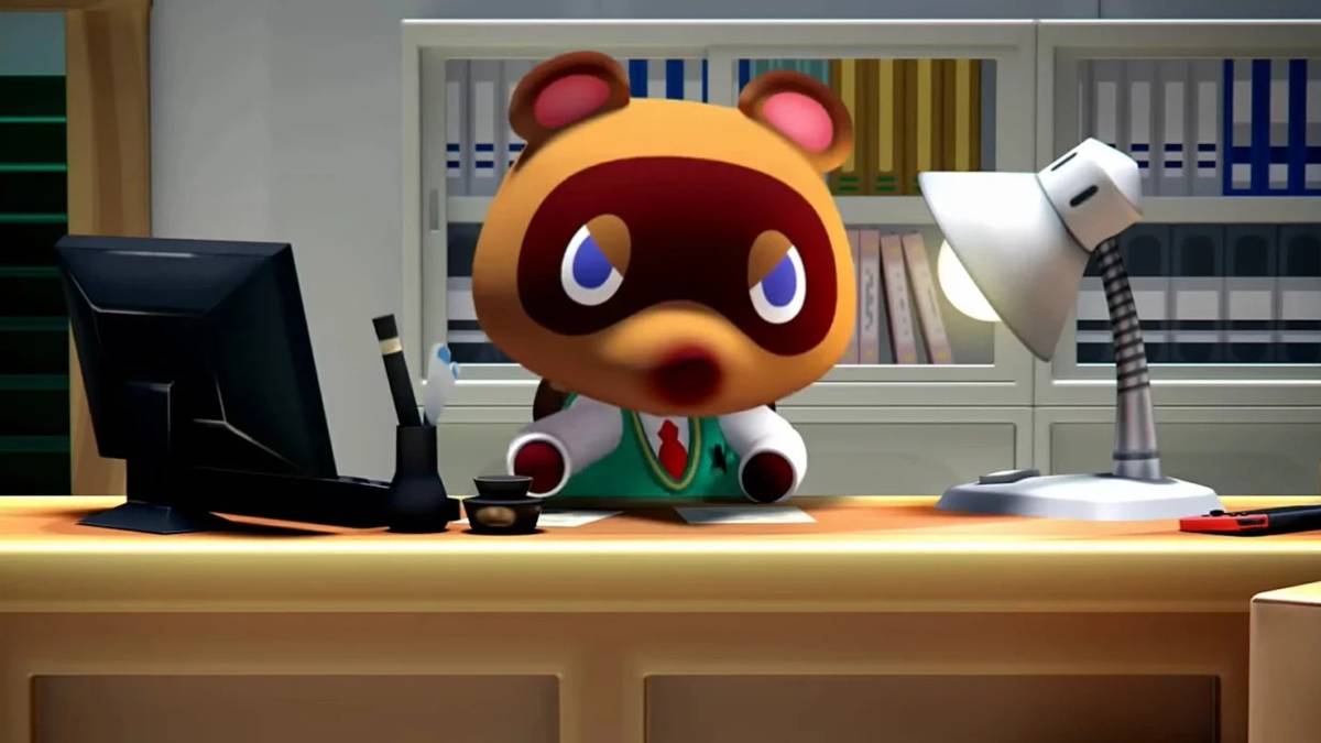 Tom Nook animal crossing angry desk