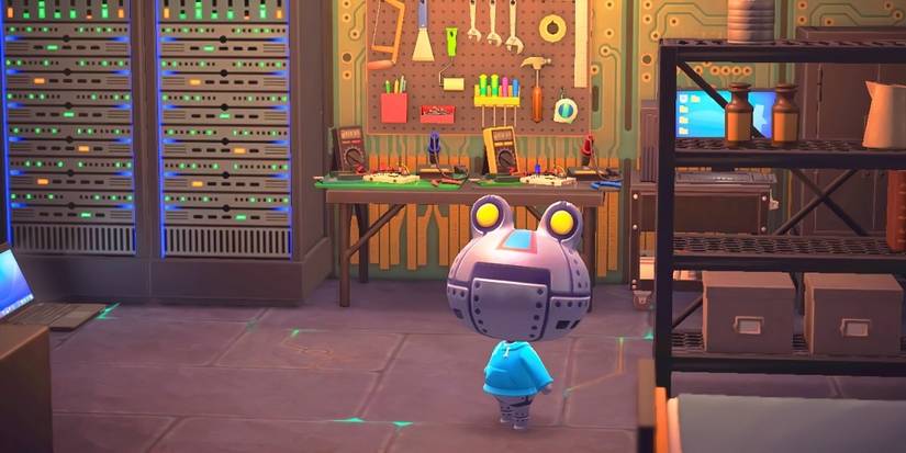 animal crossing ribbot speaking in toolshed with tech