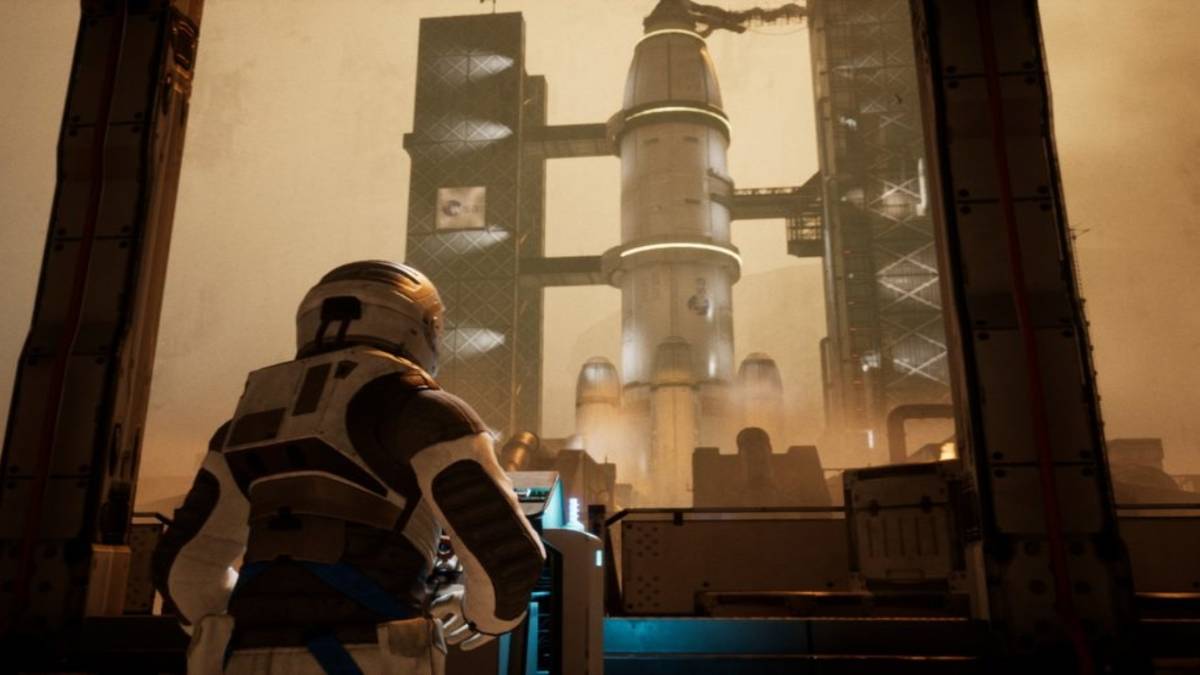 astronaut in front of station