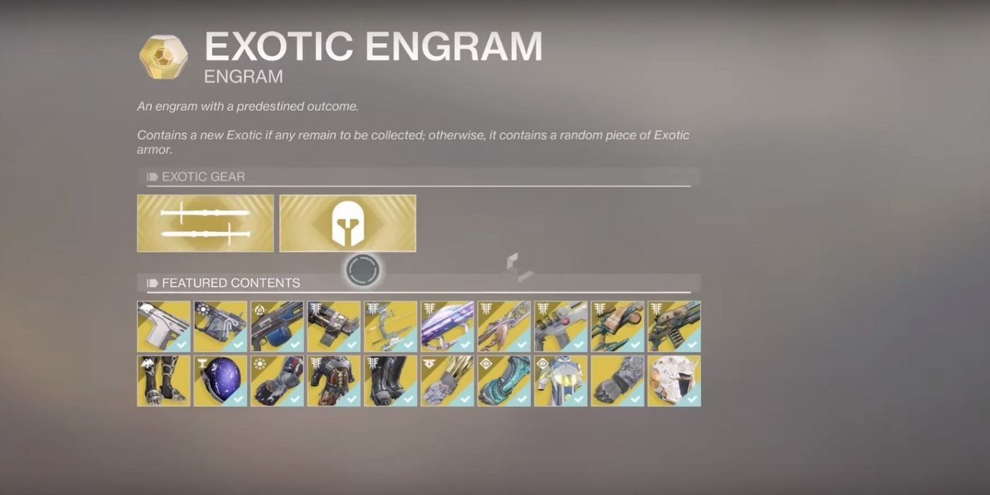 Destiny 2 Exotic Engrams Page