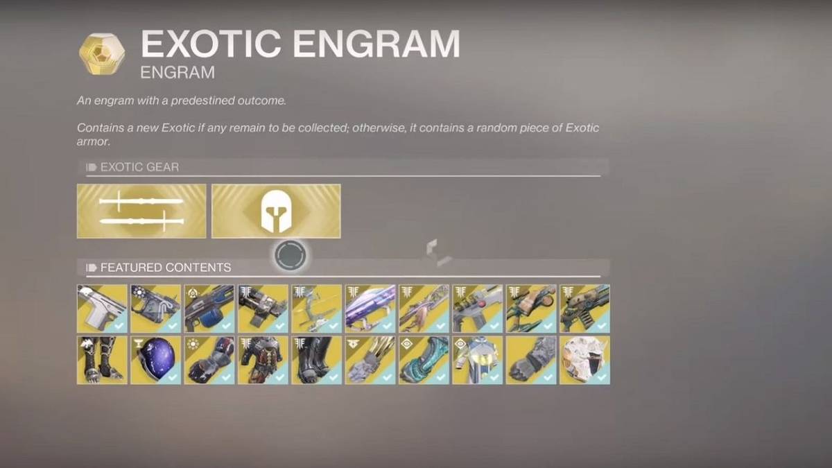 Destiny 2 Exotic Engrams Page