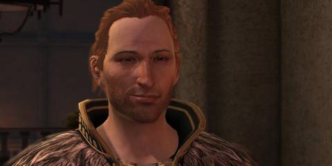 Close up of Anders from Dragon Age 2 smirking